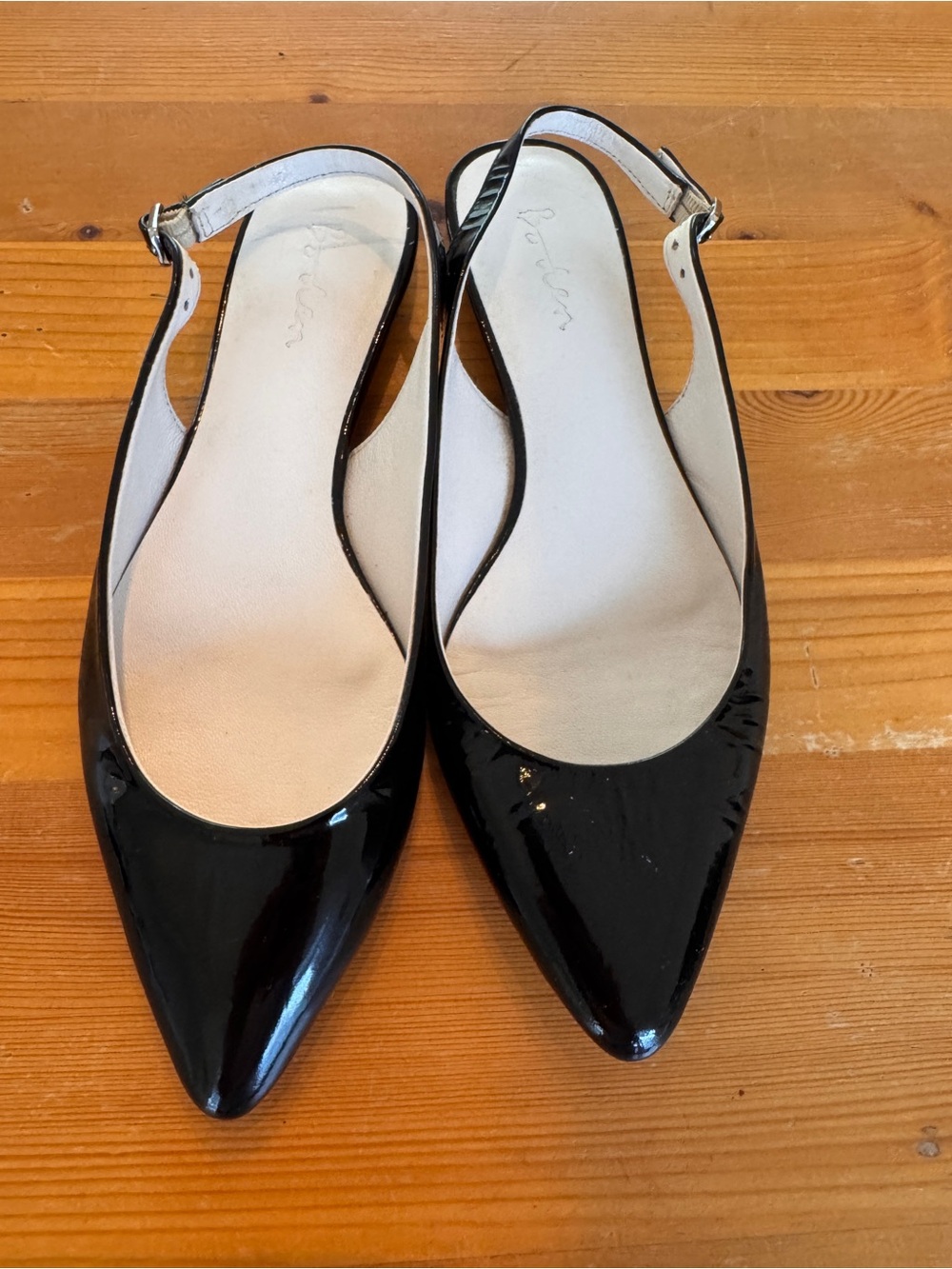 Boden Black Patent Pointed-Toe Slingback Flats